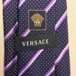 Versace Navy Silk Tie | Purple Dots | Diag Stripes